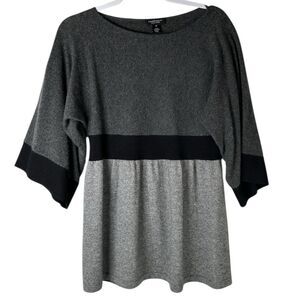 Lord & Taylor cashmere Gray Black Colorblock 3/4 Dolman Sleeve Sweater Medium
